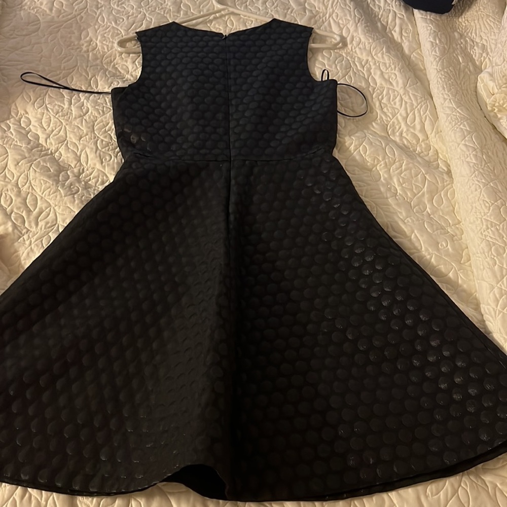 Vince Camuto black on black polka dot dress w/ synched waist. Zip at the back. - Picture 4 of 5